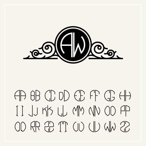 Monogram an baroque label with two letters vector image