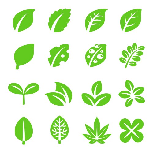 Green leaves icons leaf symbols Royalty Free Vector Image