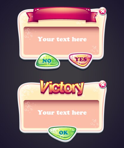 Set of cartoon windows game interface with buttons vector image