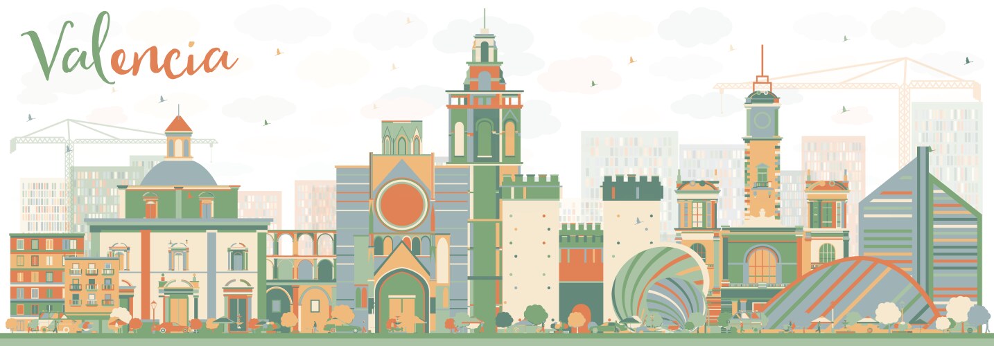 Colorful Valencia Skyline Vector Image