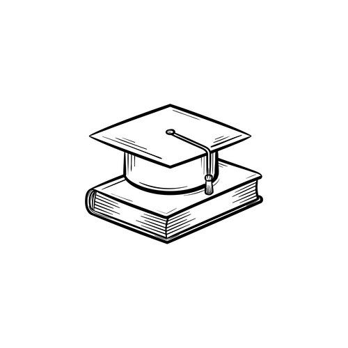 Graduation cap on book hand drawn sketch icon Vector Image
