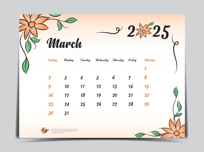 Calendar 2025 template yellow flowers design Vector Image