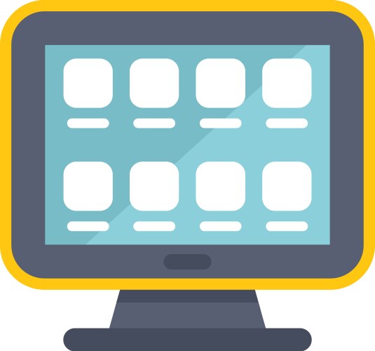 Desktop computer showing apps on screen displaying vector image