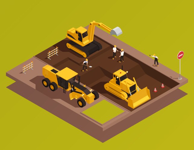 Road construction site composition vector image