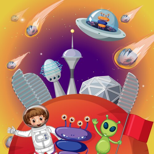 an astronaut with alien in outer space vector image