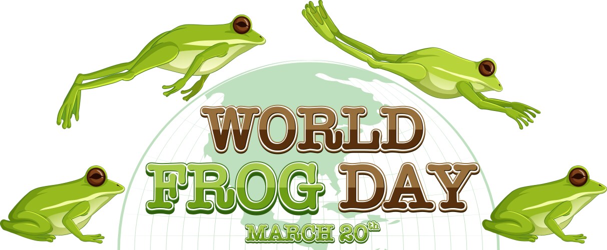 colorful frogs leaping over world frog day text vector