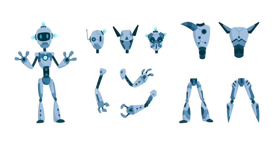 Robot constructor parts and sprites specifically vector image