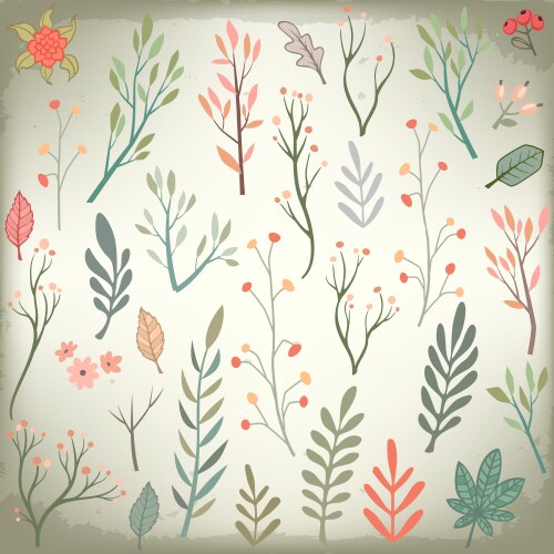 Floral elements collection hand drawn design set Vector Image