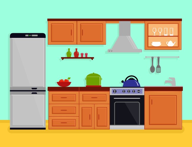 Kitchen interior with furniture and equipment Vector Image
