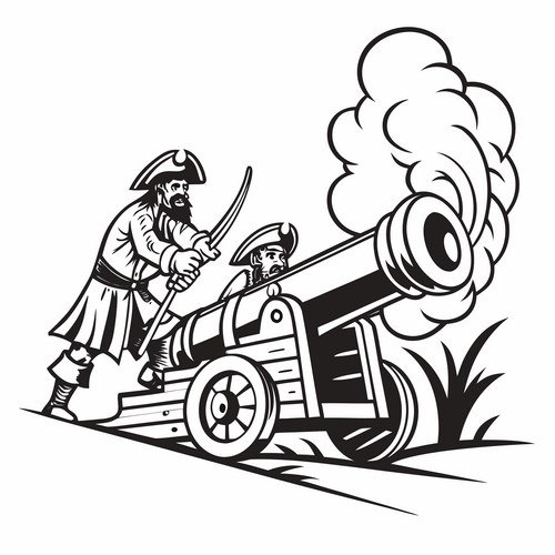 Pirate cannon firing - dynamic pose Vector Image