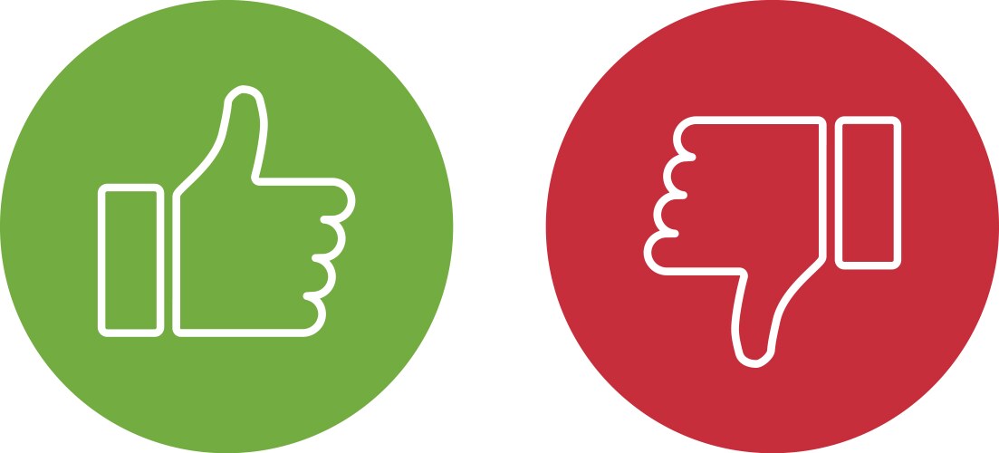 Thumbs up down red and green isolated like vector image