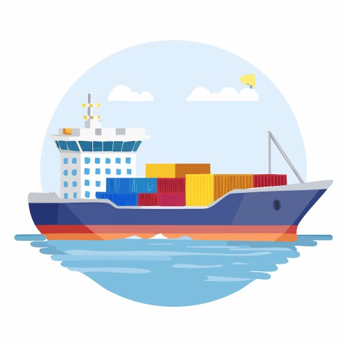 Cartoon of a cargo ship floating on the ocean Vector Image