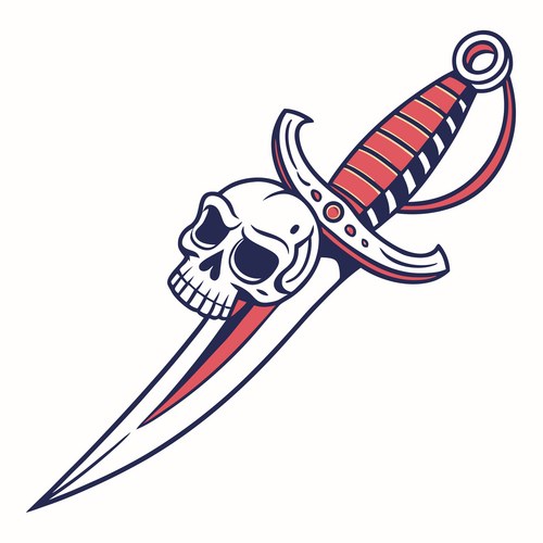 Pirate dagger with skull handle - tattoo flash Vector Image