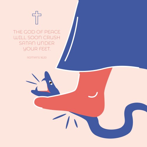 Jesus crushes the snake with feet Royalty Free Vector Image
