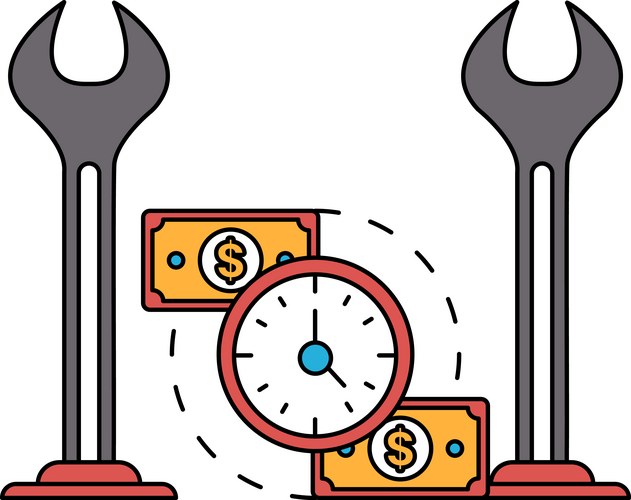 Black and White Wrench with Money Stacks Vector Image