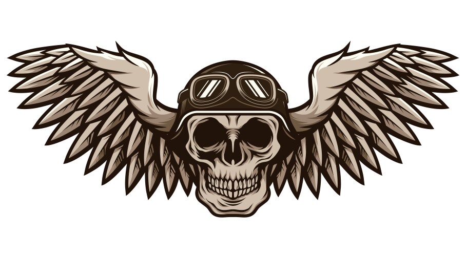 Retro Skull with Helmet & Wings Vector Image