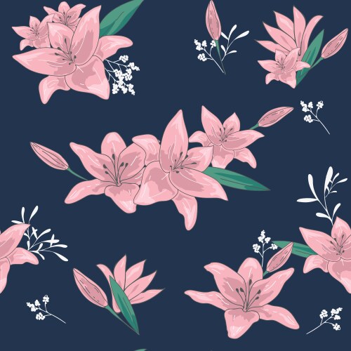 Lily Floral Seamless Pattern Vector Image