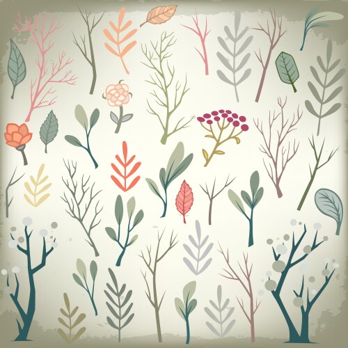 Floral elements collection hand drawn design set Vector Image
