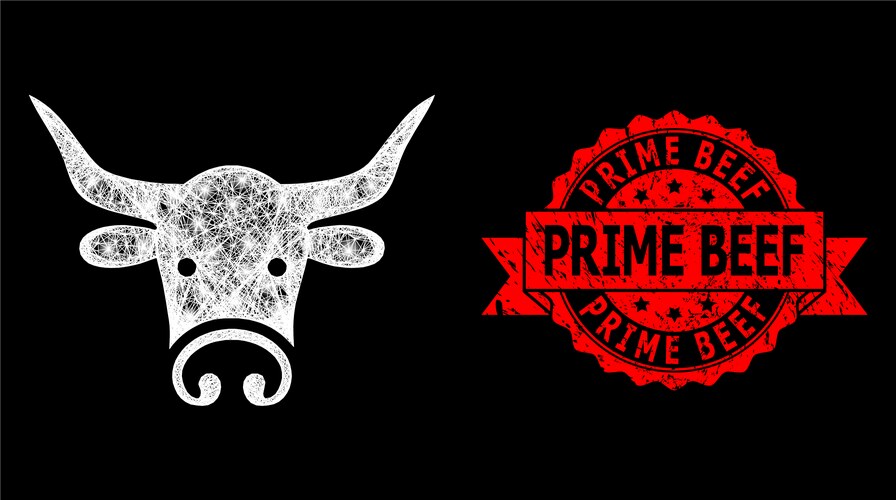 Distress prime beef stamp and bright web mesh bull Vector Image