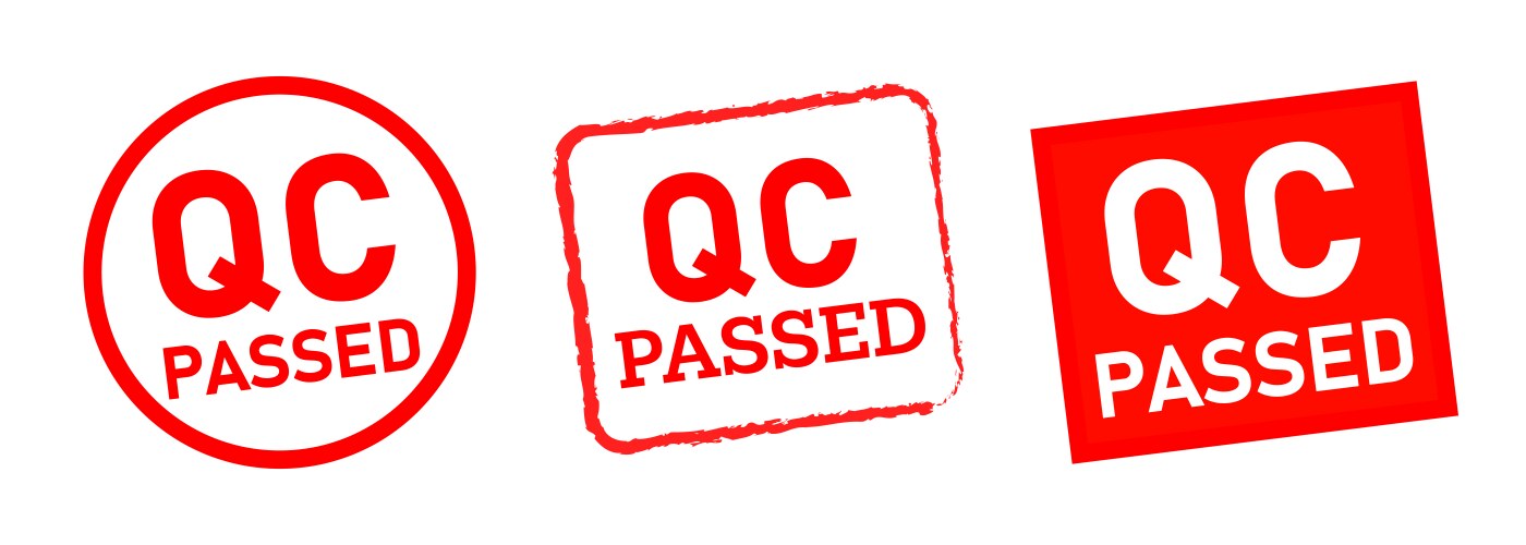 qc passed quality control stamp emblem red color vector image vector image