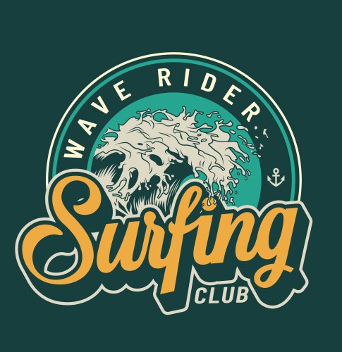 Surfing Club Badge - Retro Wave Vector Image