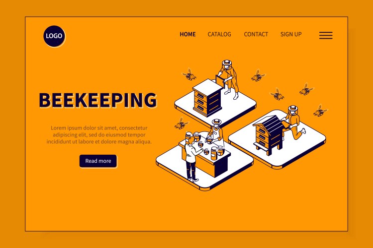 Beekeeping isometric landing page vector image