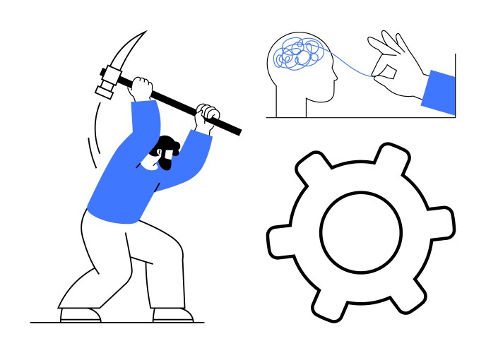 Man using pickaxe brain with string concept vector image