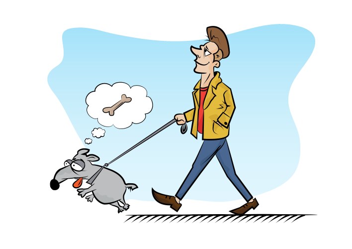 Man walking dog cartoon vector image