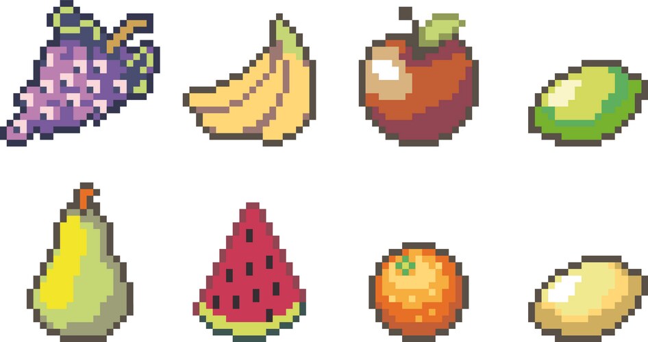 Pixel Fruit & Veg Icons Vector Image