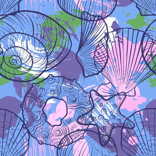 Seamless pattern with seashells Royalty Free Vector Image