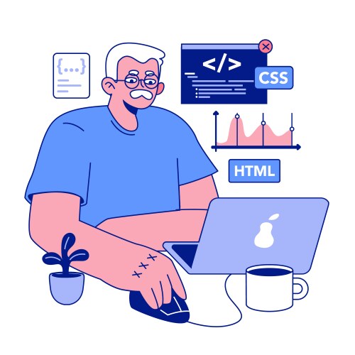 Senior developer oldman programming and coding vector image