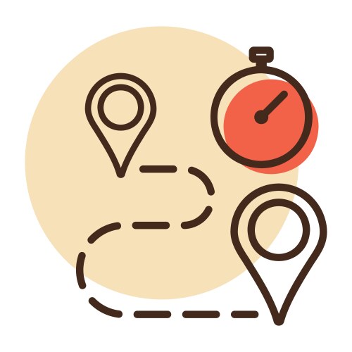 Stopwatch and route destination solid icon graph Vector Image
