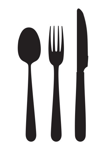Cutlery silhouettes fork spoon knife black icon Vector Image