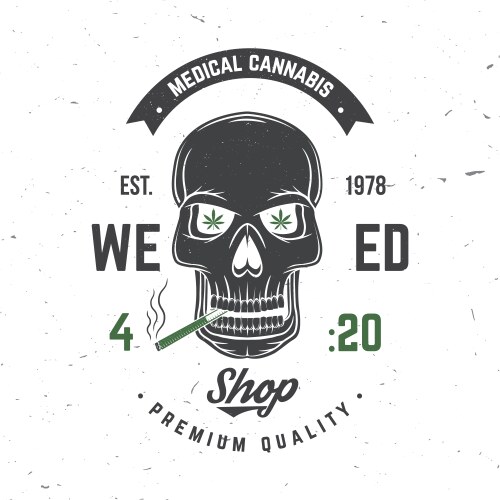 Cannabis Skull Badge - Retro Style Vector Image