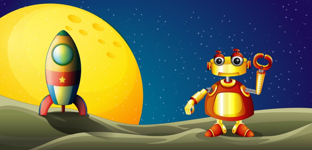Robot and Spaceship in Outer Space vector image