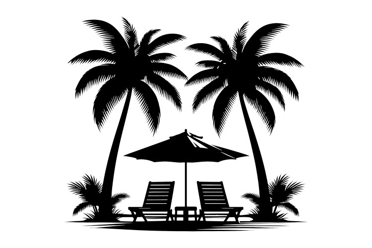 Silhouette of a tropical beach with two palm vector image