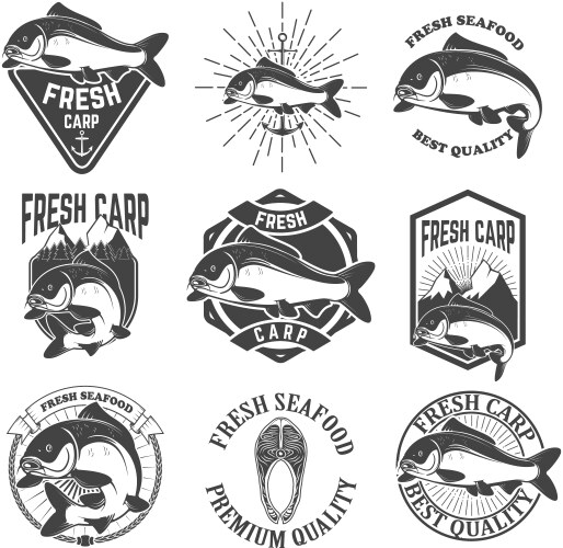 Fresh Carp Labels & Emblems Vector Image
