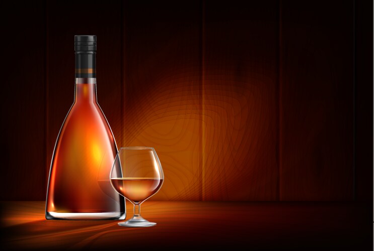 Glowing cognac realistic composition vector image