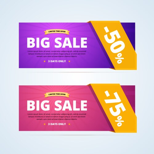 Big sale banners with transparent ribbon vector image