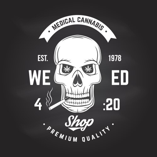Medical cannabis badge label with skeleton skull Vector Image