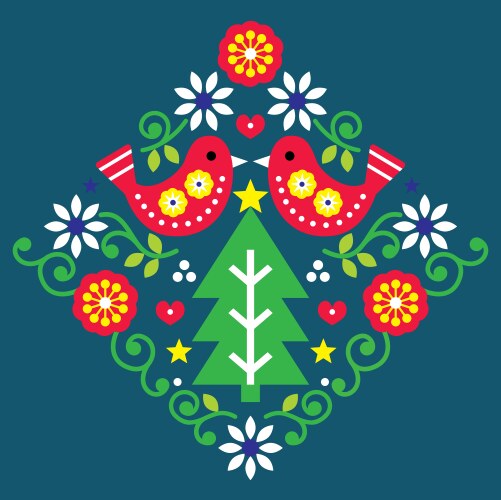 Folk art floral pattern with birds Royalty Free Vector Image