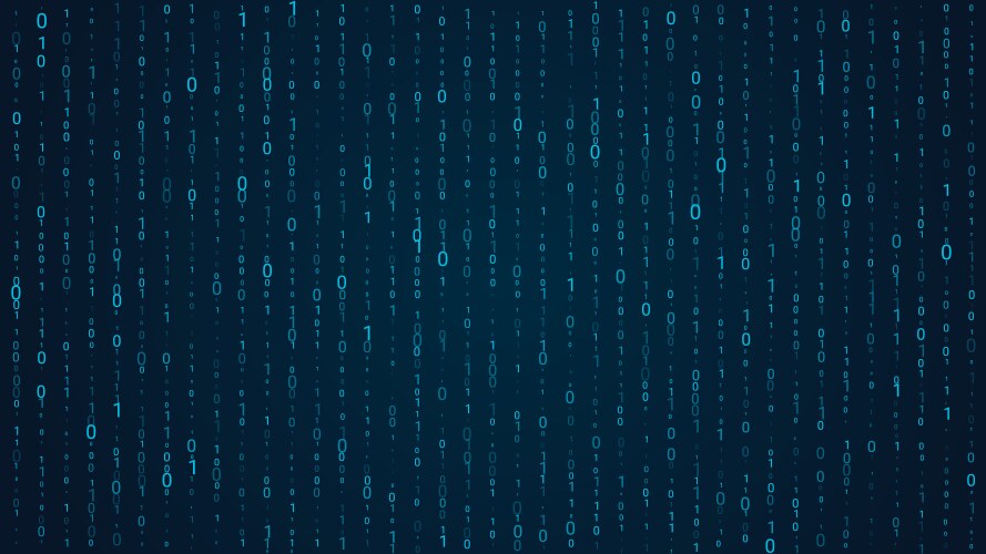 blue matrix background falling binary numbers vector