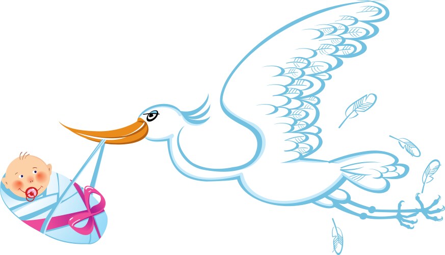 Stork with baby girl cartoon Royalty Free Vector Image