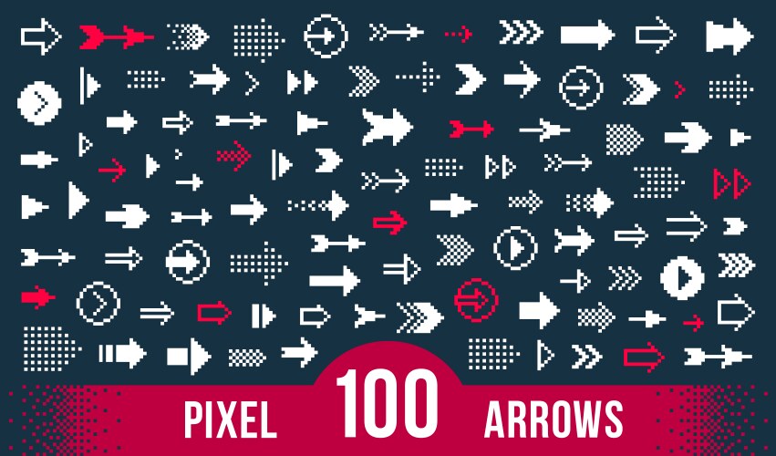 8 bit pixel arrows big set icons collection vector image