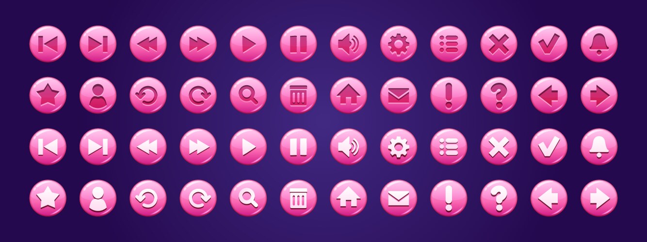 Glossy pink buttons with icons for website or game vector image