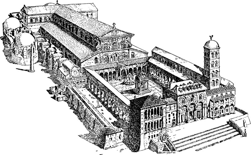 St. Peter's Basilica - Antique Line Drawing Vector Image