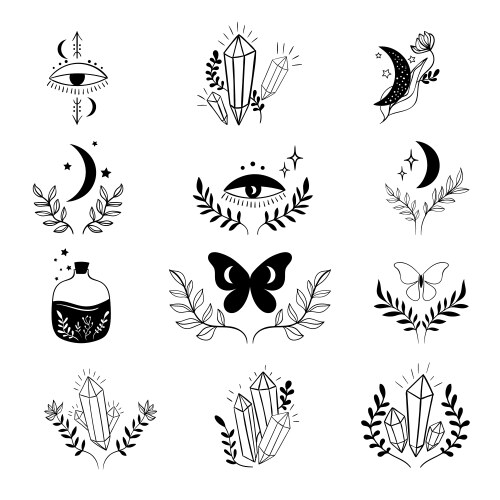 Boho Esoteric Tattoo Collection Vector Image