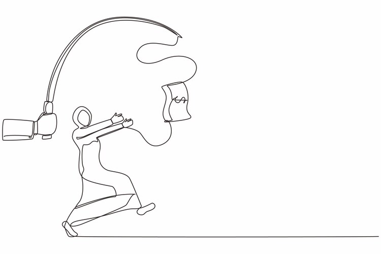 Continuous one line drawing hand with fishing Vector Image