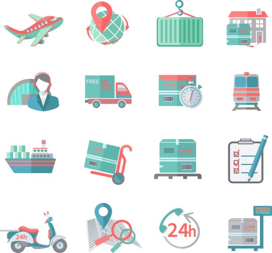 Logistic icons flat Royalty Free Vector Image - VectorStock