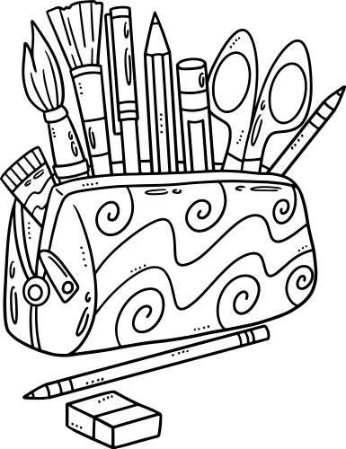 back to school pencil case isolated coloring page vector